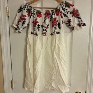 Ana & Rose Women's White Embroidered Short sleeve Boho Peasant Dress Size L